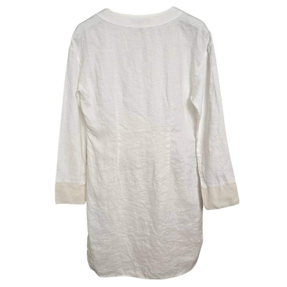 Tommy‎ Bahama Linen Silk Tunic Top Women's White Split Neck Pocket Blouse Small - Picture 3 of 10